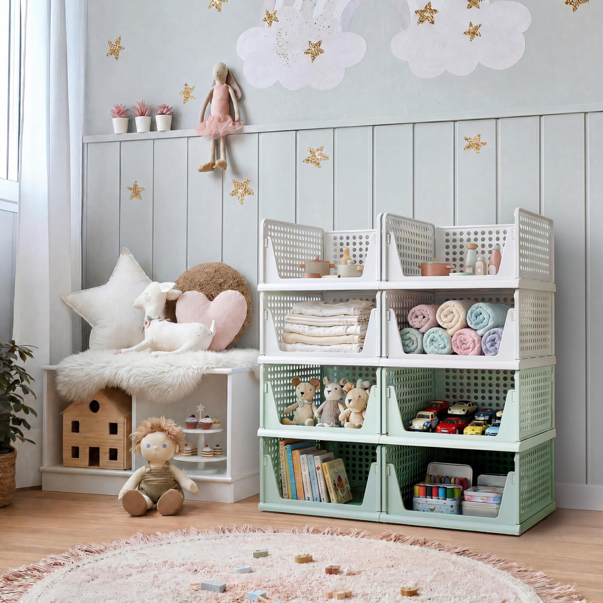 Green Boy Closet Organizers and Storage Stackable Plastic Drawer Basket for Clothing Stackable Storage Bins Shelf