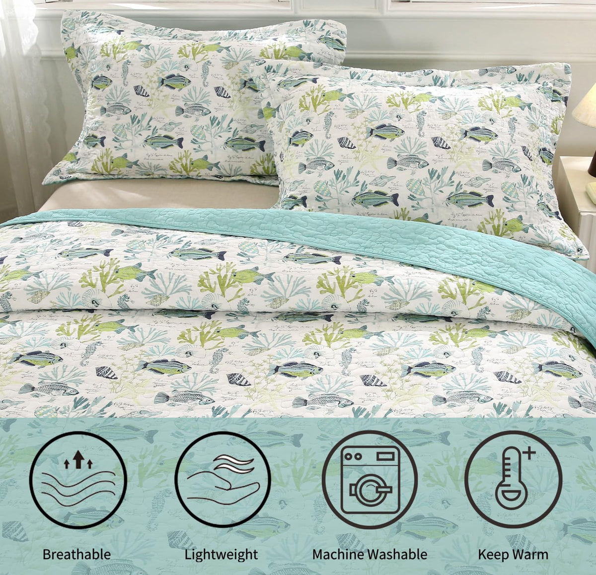 Quilt 3 Pieces Pre-Washed Cotton Coverlet Reversible All Season Lightweight Oversized Bedspread Summer