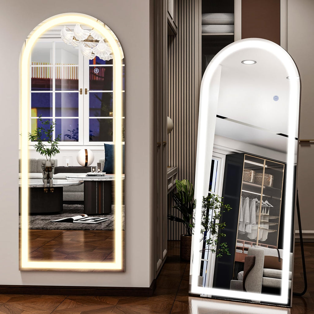 26"X68" LED Arched Full Length Mirror, Floor Mirror with Lights