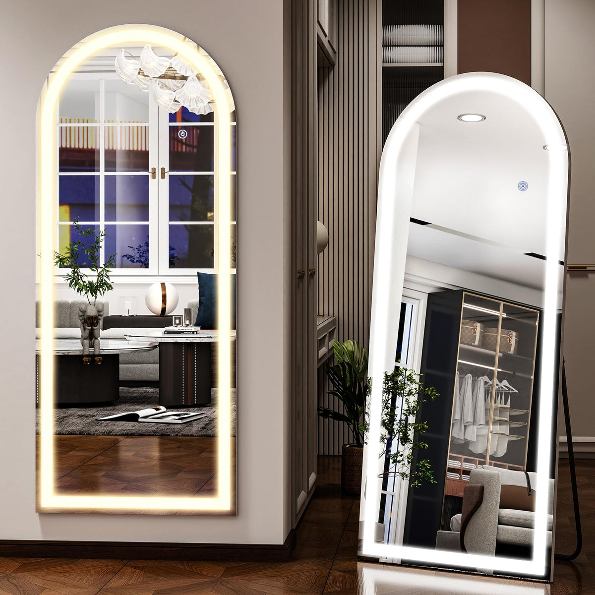 26"X68" LED Arched Full Length Mirror, Floor Mirror with Lights