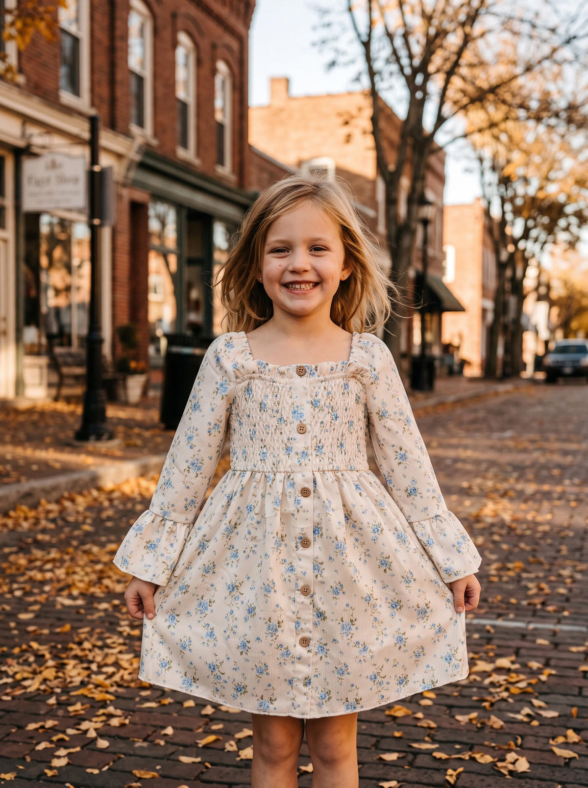 Toddler Girl Fall Dress Floral Square Neck Long Sleeve