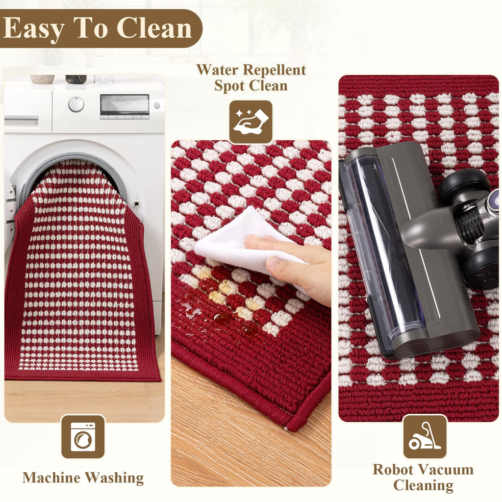 Christmas Kitchen Rugs Set of 3 Piece Washable Red Xmas Runner Rug