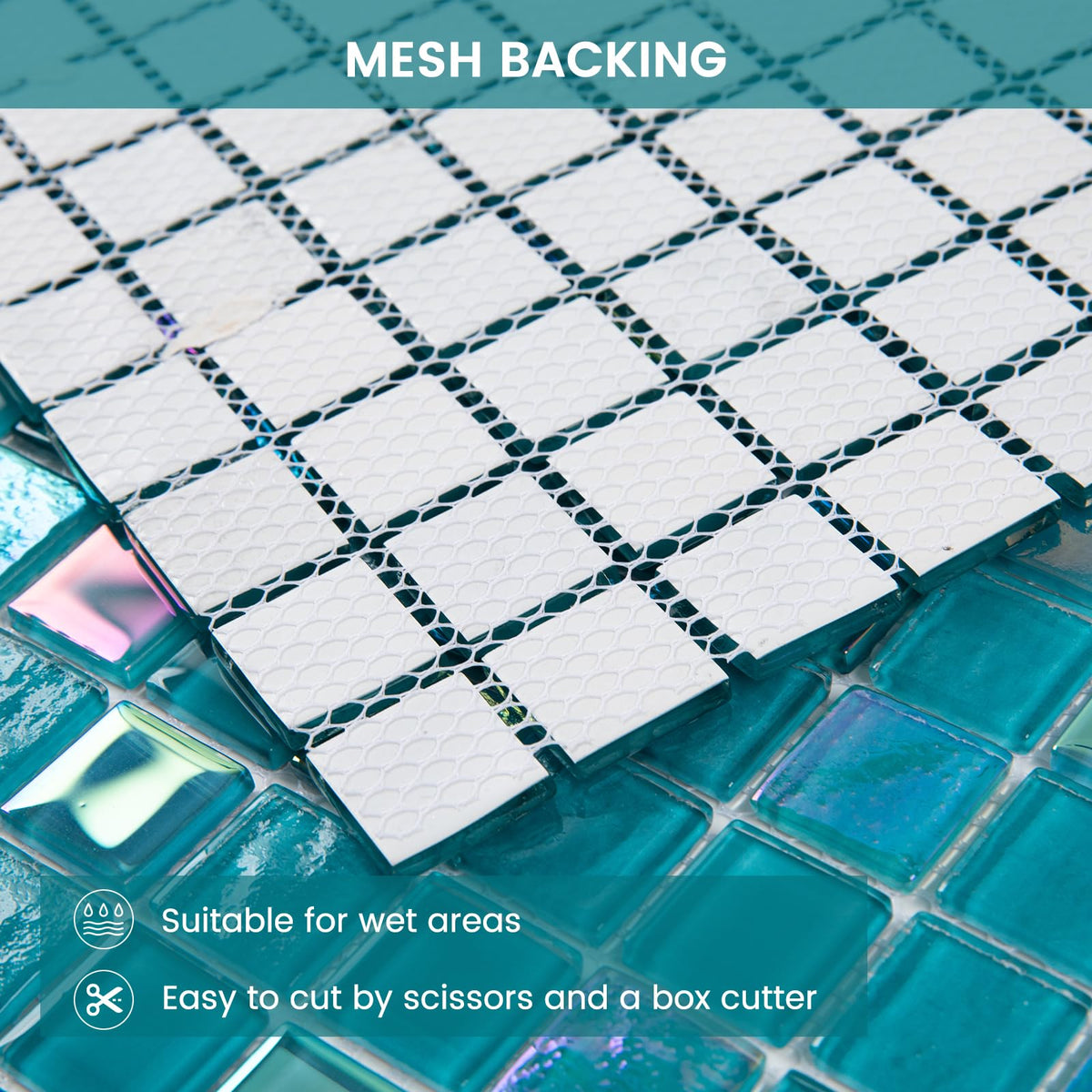 Glass Mosaic Tile Vanadium Blue 12 x 12 Inch Glossy Glass Tile for Swimming Pool Kitchen Backsplash Shower Waterline