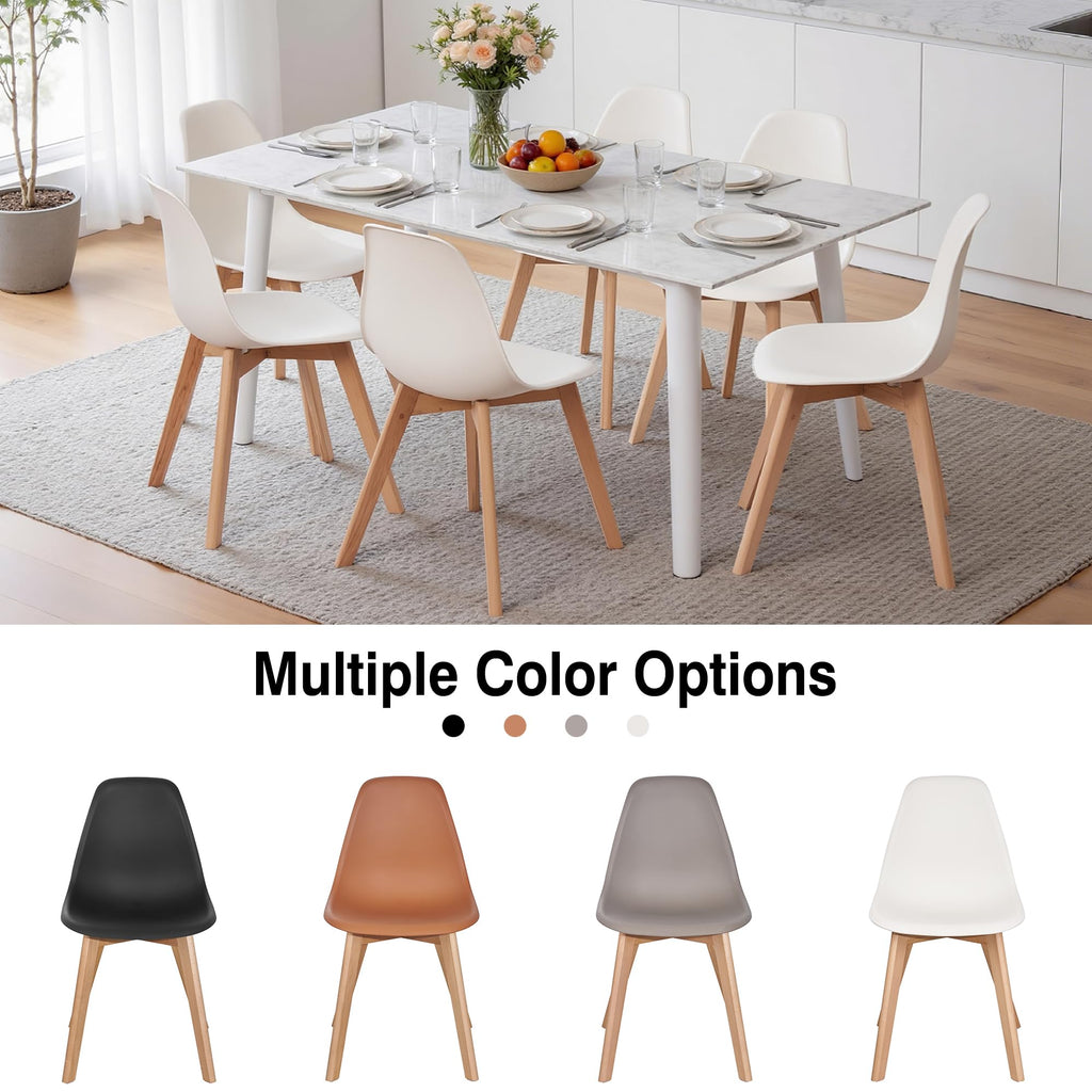 Inspired Eames Style Dining Chairs Set of 4, Mid-Century Modern Kitchen & Dining Room Chairs, Molded Plastic Seat & Back, Solid Wood Legs