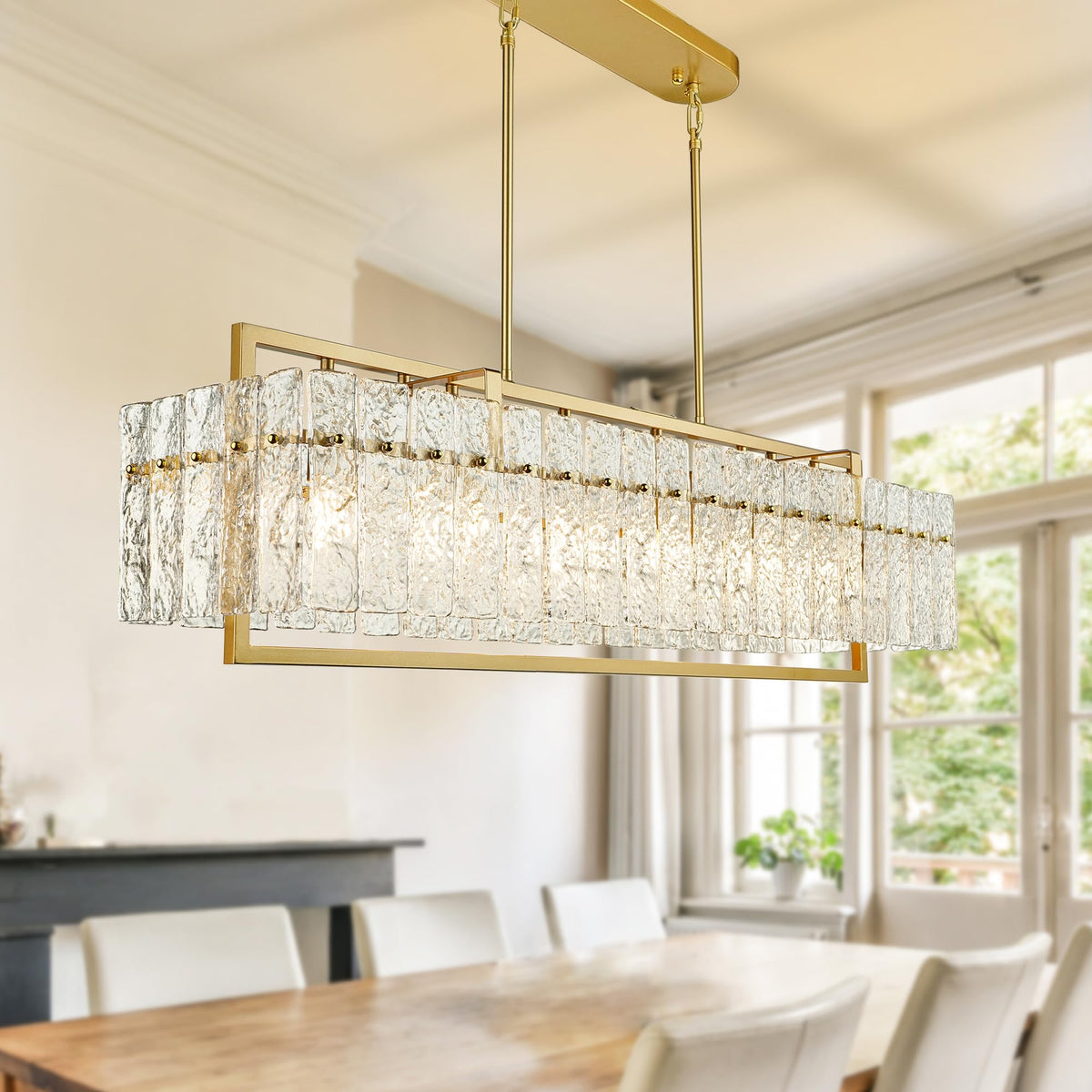 42" Gold Large Modern Crystal Rectangular Chandelier