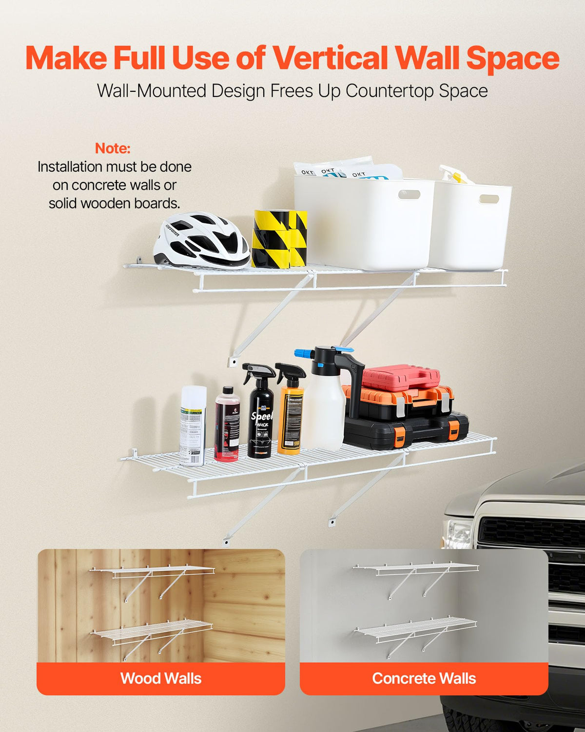 Wire Shelf Kit, 4 ft, Set of 2, Wall Mounted Wire Shelves, Heavy-Duty Carbon Steel Hanging Shelf, Floating Wall