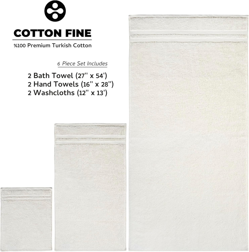 Premium 6 Piece Towel Set, 2 Bath Towel, 2 Hand Towels, 2 Washcloths, 100% Turkish Cotton Soft Absorbent Towels