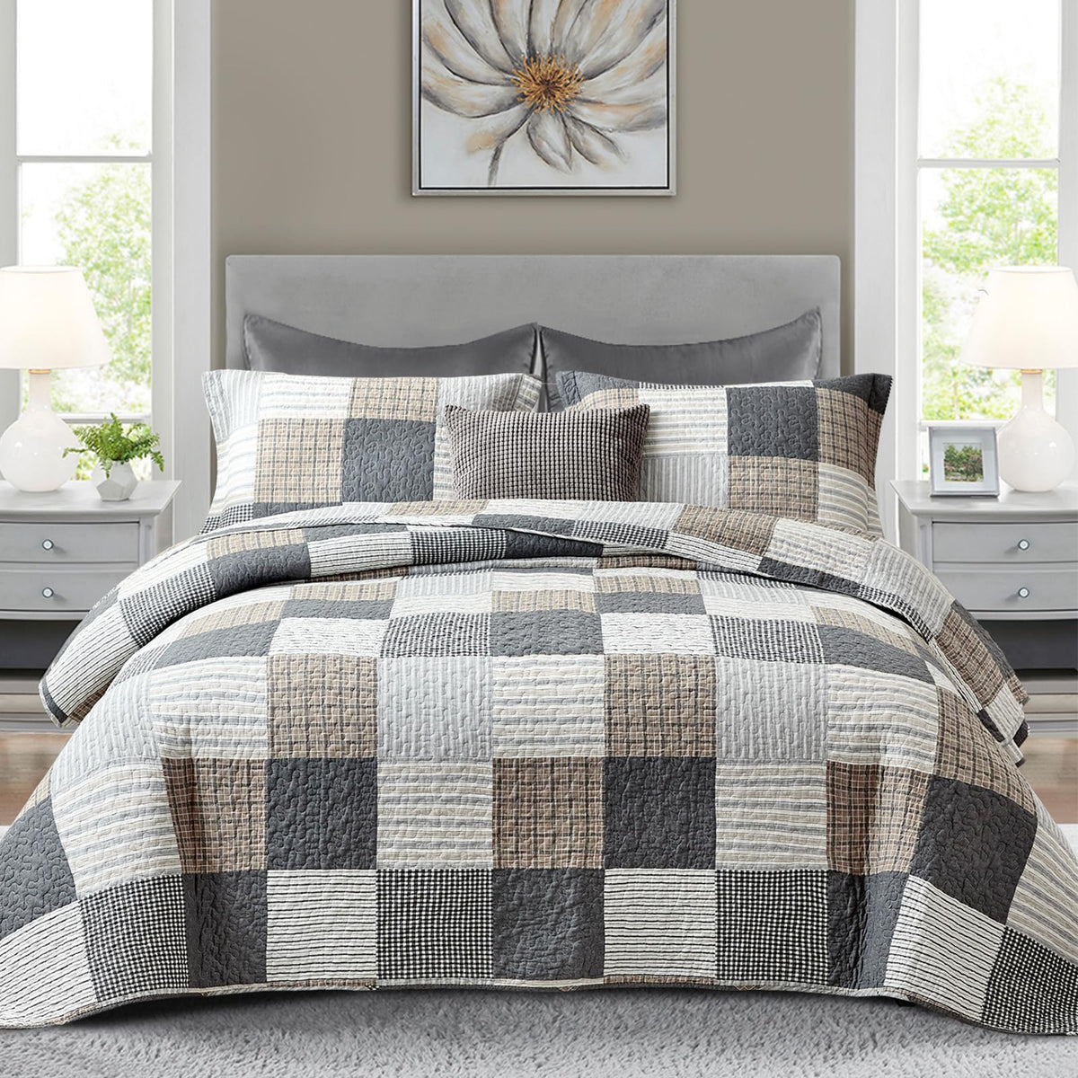 Quilt 100% Cotton Plaid Farmhouse Comforter Set