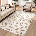 Western 5x7 Area Rug, Beige Washable Rugs Bedroom, Non Slip Moroccan Tribal Rug Low Pile Geometric Soft Boho Area