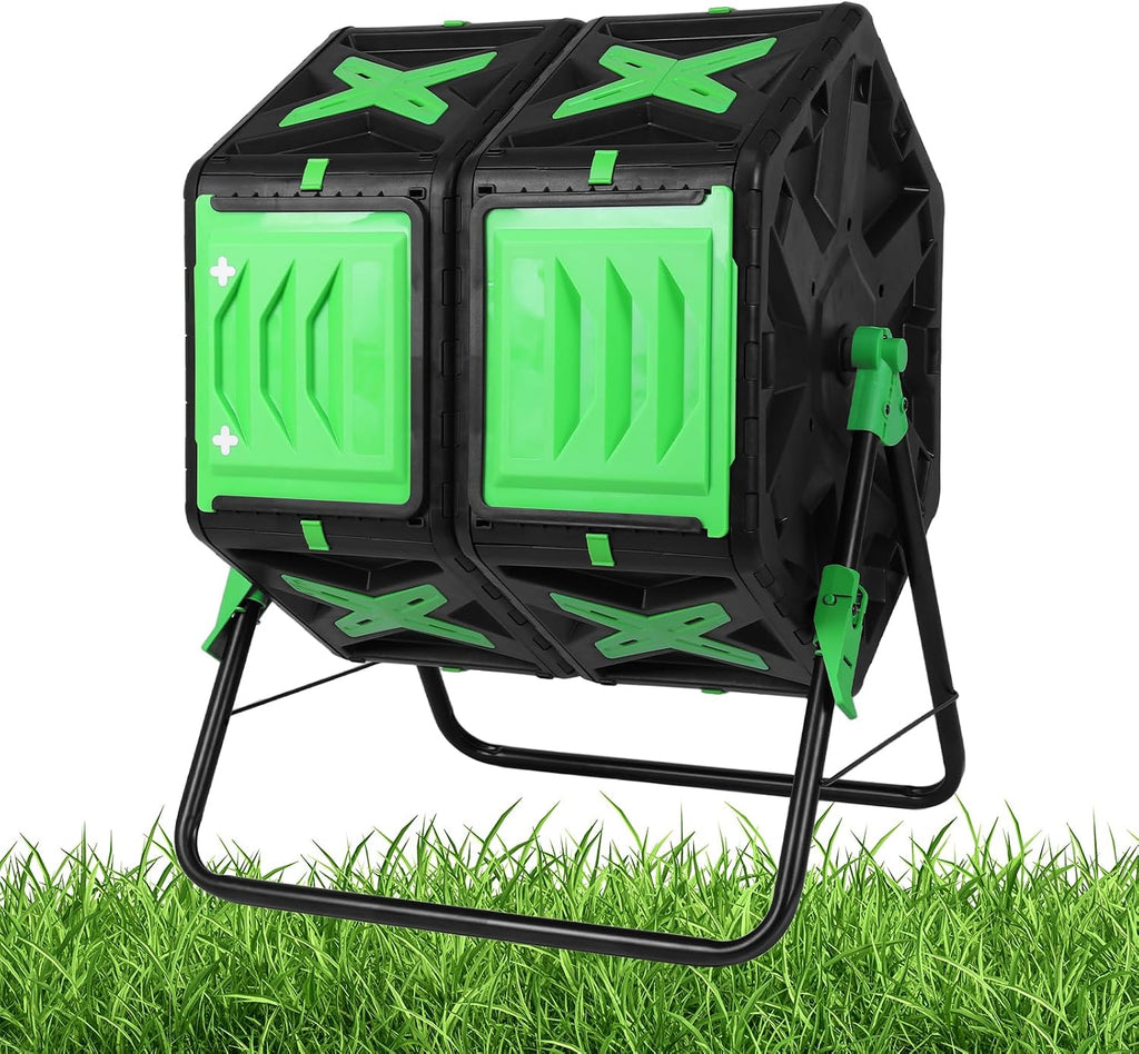 37-Gallon Dual-Chamber Rotating Compost Tumbler, Quick-Cycle Outdoor Composter with Adjustable Airflow, 360° Tumbling