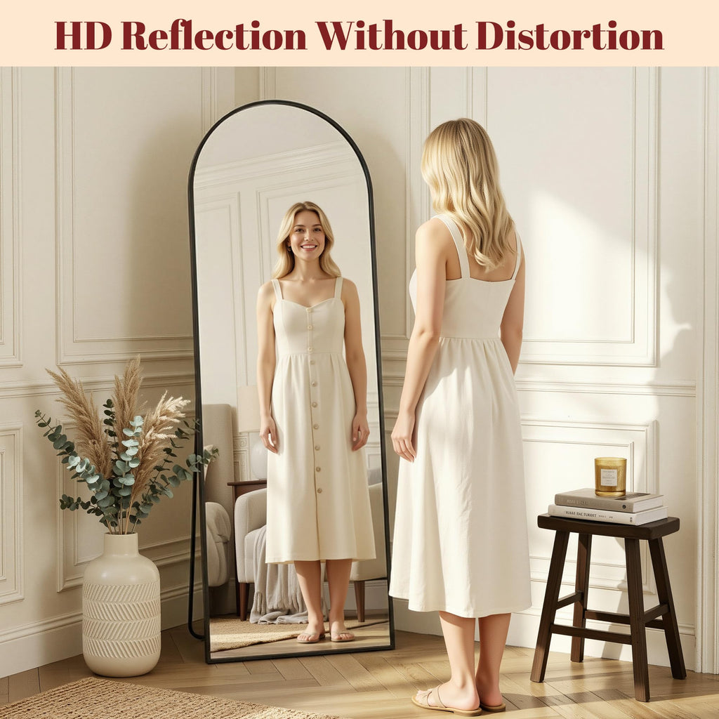 71"×32" Oversized Arched Full‐Length Mirror, Black Floor Mirror