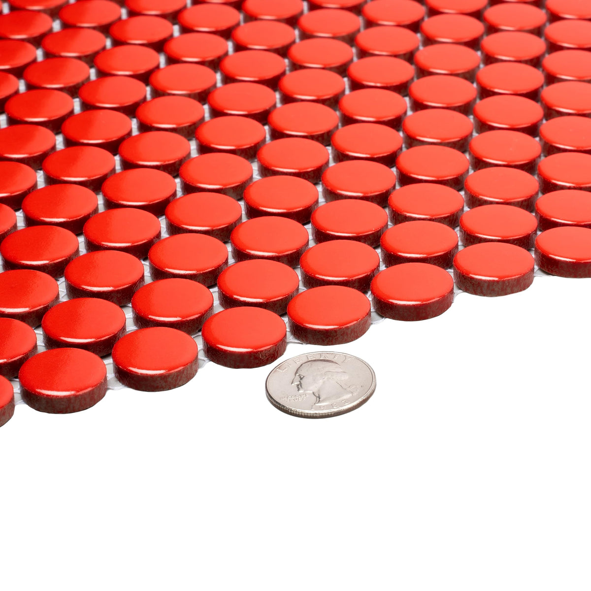 Penny Round Porcelain Tile Red 12x12 Glossy 9.87 sq ft/case 10-Pack