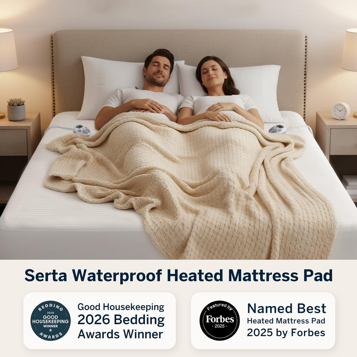 Waterproof Heated Mattress Pad with Deep Pocket, Dual Controller King