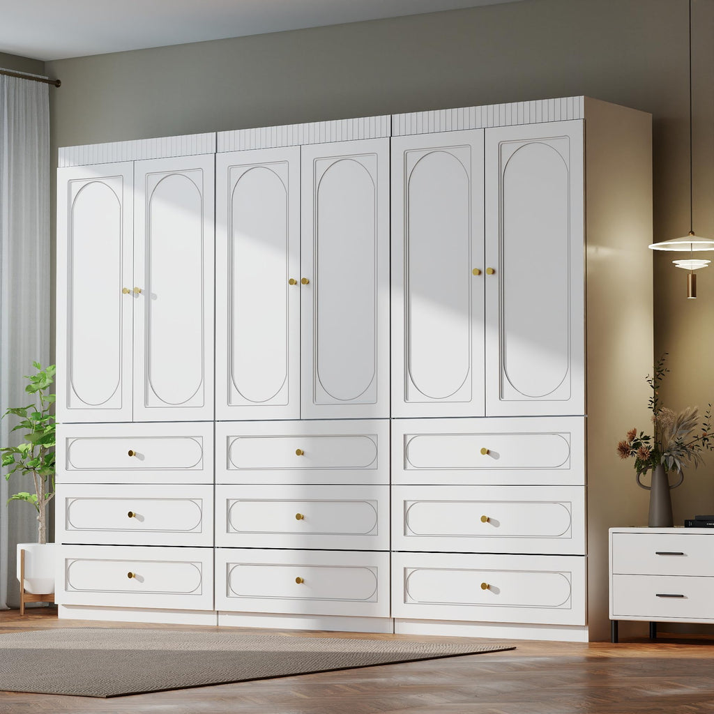 Armoire Wardrobe Closet with Drawers: 74" Tall White Wardrobe Closet with Doors, Large Bedroom Armoires for Clothes