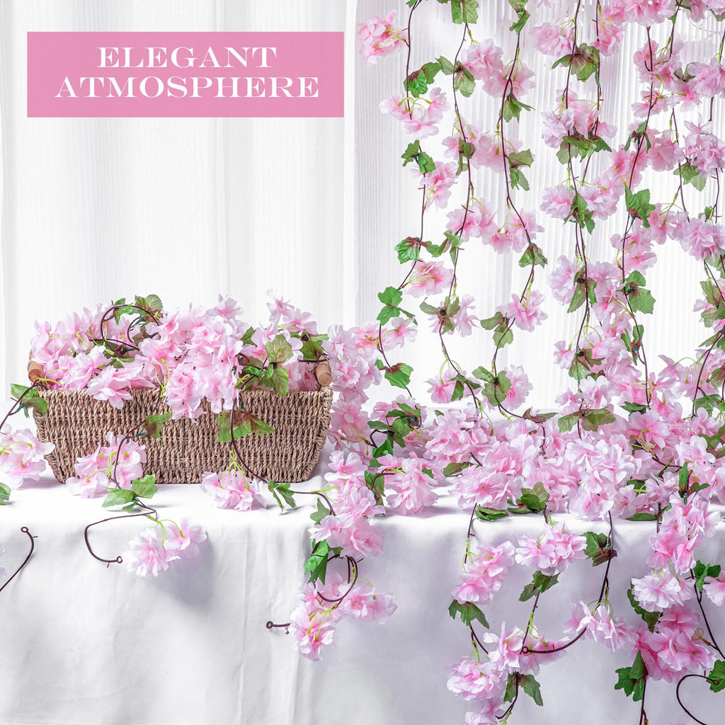 6 Pcs 92.5 FT Artificial Cherry Blossom Flower Vines Bulk, Light Pink