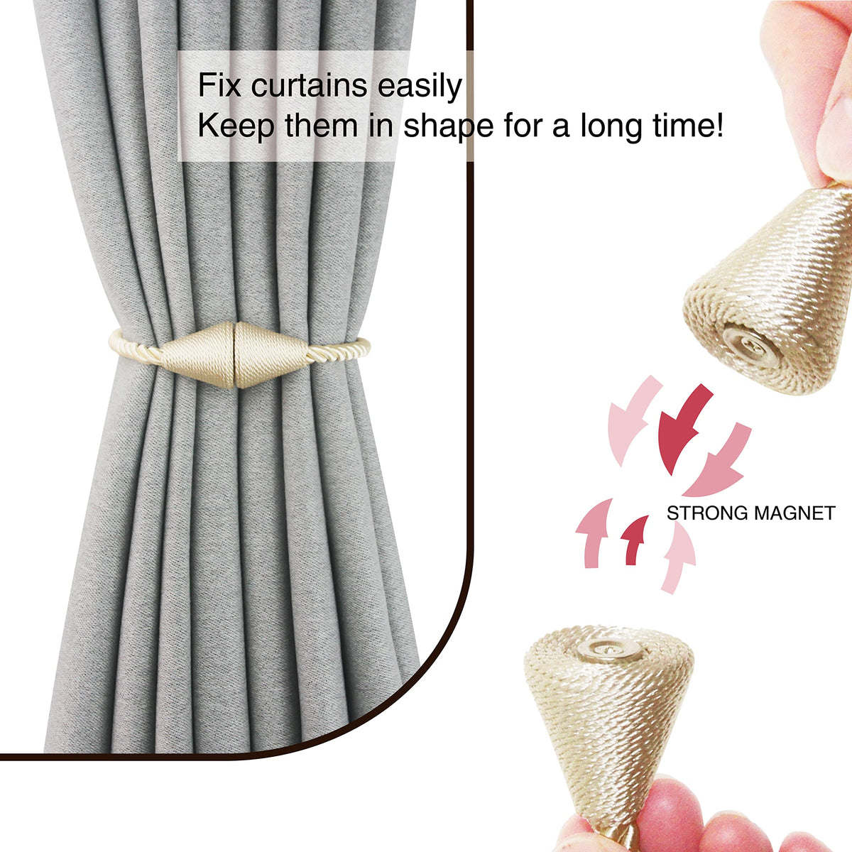Magnetic Curtain Tiebacks Rope Decorative Holdbacks for Drapes