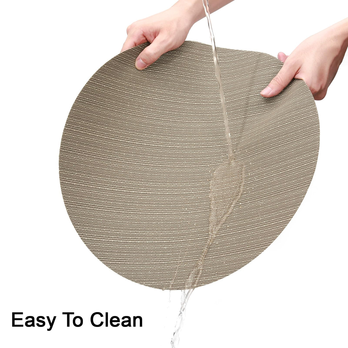 15 Inch Round Placemats Set of 8, Washable Vinyl Woven Place Mats