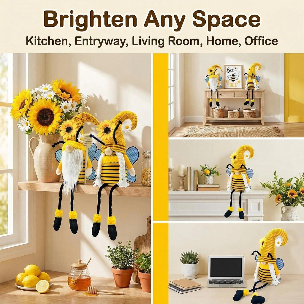 Spring Decorations, Indoor - Yellow Honey Bumble Bee Sunflower Plush Gnomes Doll - Summer Gifts for Women - Bee