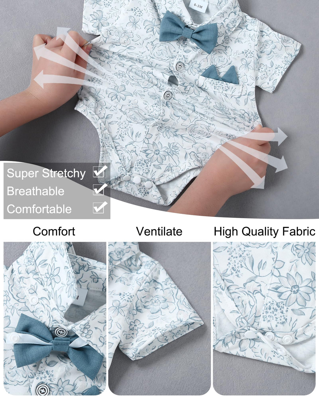 Baby Boy Gentleman Suit Romper Bowtie Suspender Shorts Set