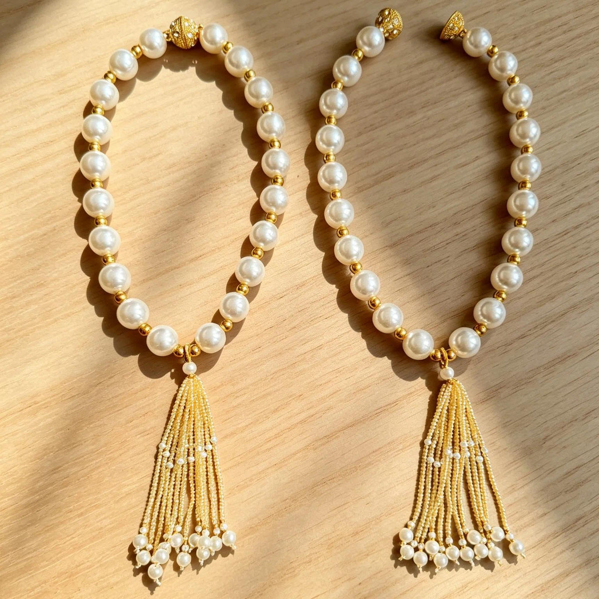 15Inch Magnetic Curtain Ties Faux Pearl Gold Tassel No Drill Style14 - 2 Pack
