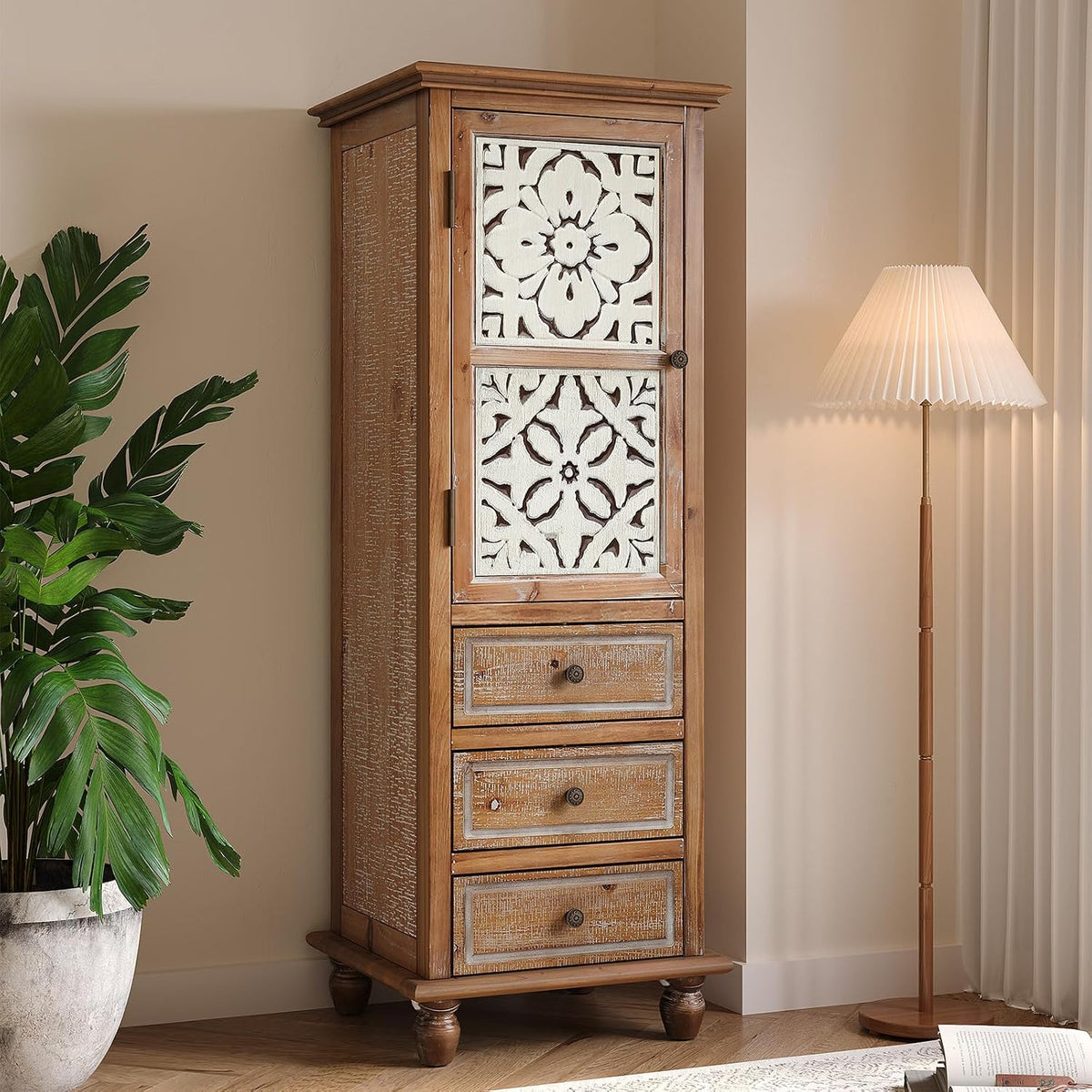 54''Tall Kitchen Pantry Cupboard Storage Cabine,Narrow Accent Cabinet | Solid Wood Frame;Farmhouse/French Country