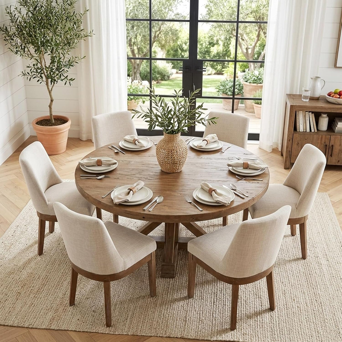 Modern Dining Chairs Set of 4 with Comfortable Back Support, Farmhouse Soft Linen Upholstered Kitchen Dining Room