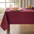 Faux Linen Farmhouse Table Cloth 60"x84" for 4-6 ft Rectangle Table, Burgundy Waterproof Outdoor Washable Cloth