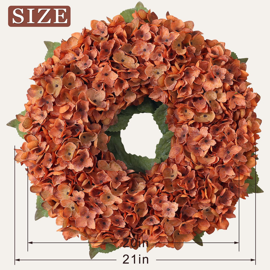 21" Artificial Fall Hydrangea Flower Wreath for Front Door Decor(Orange)