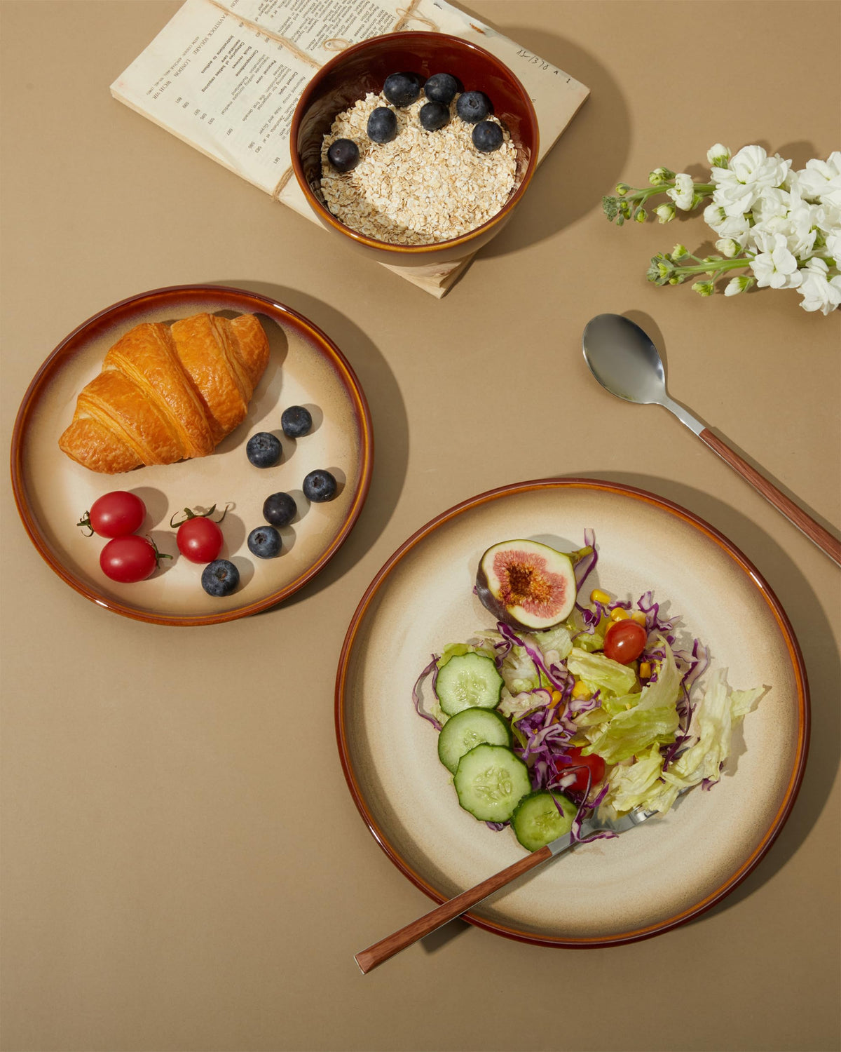 Ceramic Dinnerware Sets for 4, 12pcs Plates and Bowls Sets Dish Set