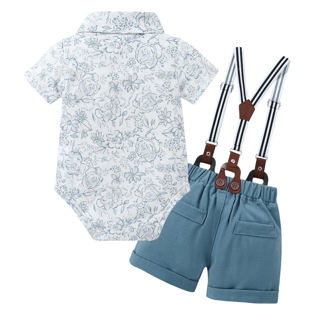 Baby Boy Gentleman Suit Romper Bowtie Suspender Shorts Set