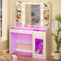 Vanity Desk with Mirror and Lights, Makeup Vanity Desk with Lights 3 Colors, Transparent Top Vanity with 2 RGB
