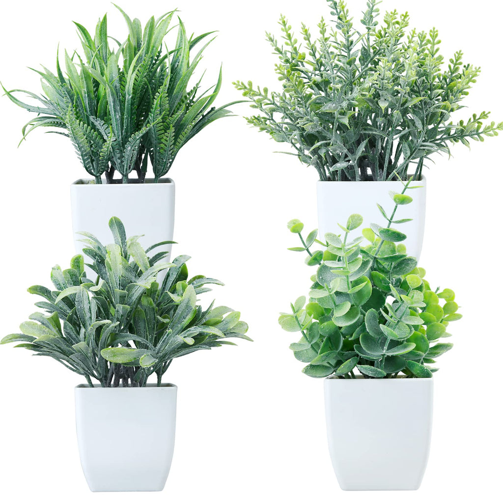 4 Pack Fake Plants in White Pot Small Artificial Eucalyptus