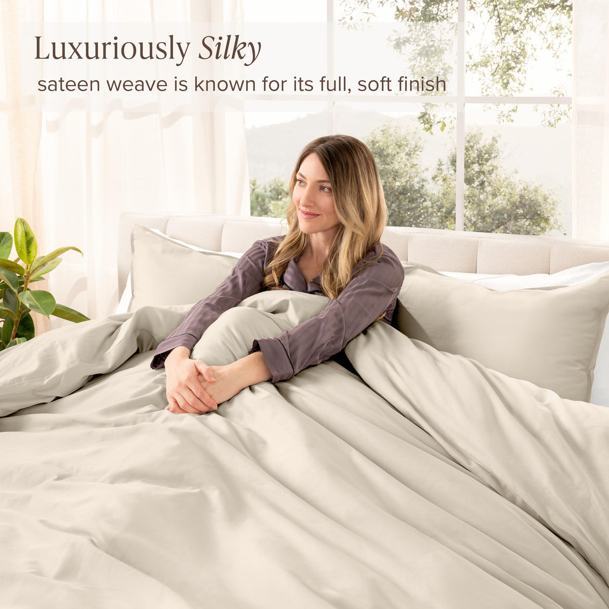 100% Organic Cotton Sateen Duvet Cover Set (, French Beige)
