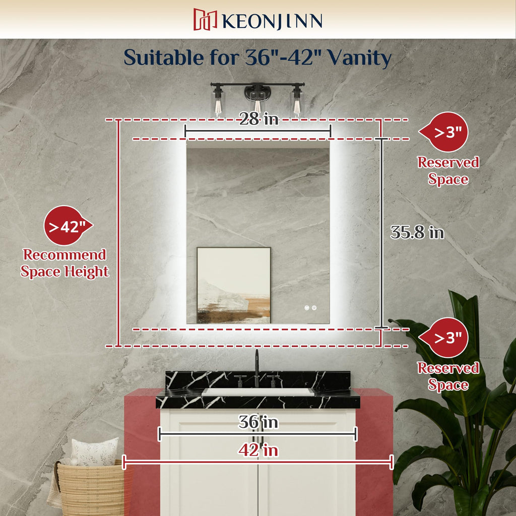 28"x36" LED Bathroom Mirrors with Lights, Backlit Mirror Anti-Fog