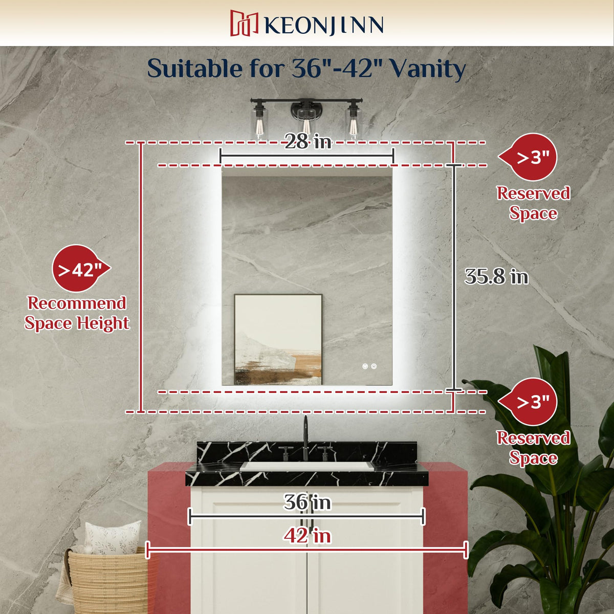 28"x36" LED Bathroom Mirrors with Lights, Backlit Mirror Anti-Fog