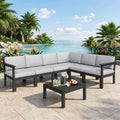 Modular Outdoor Patio Conversation Set, 7-Piece L-Shaped Sectional Sofa Set with Coffee Tables & Thick Cushions, Easy