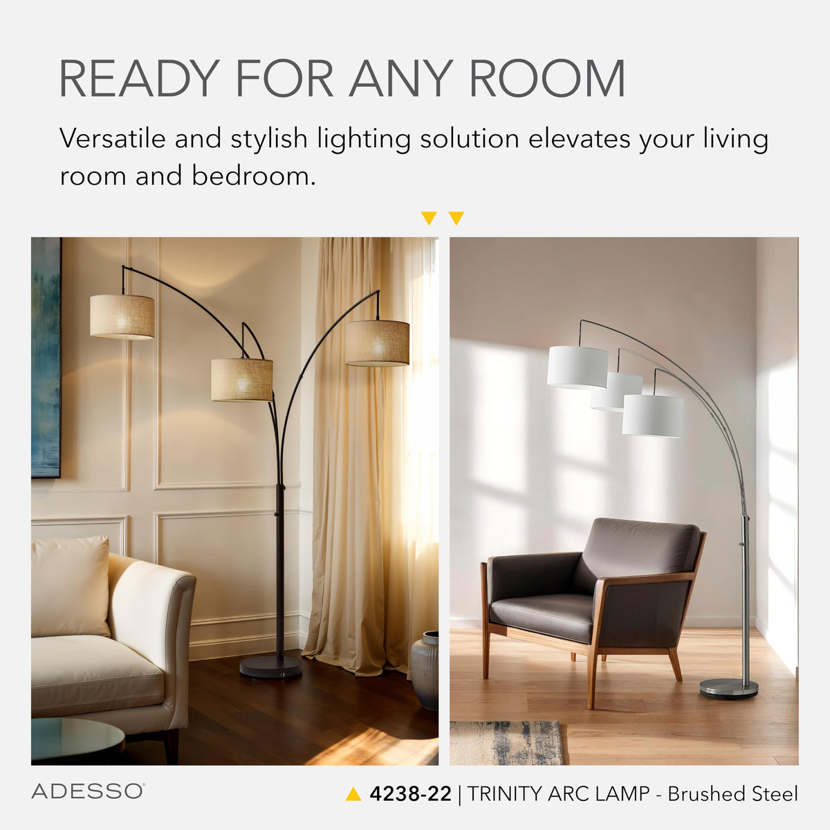 Floor Lamp, Brushed Steel, Movable Shades, 74"