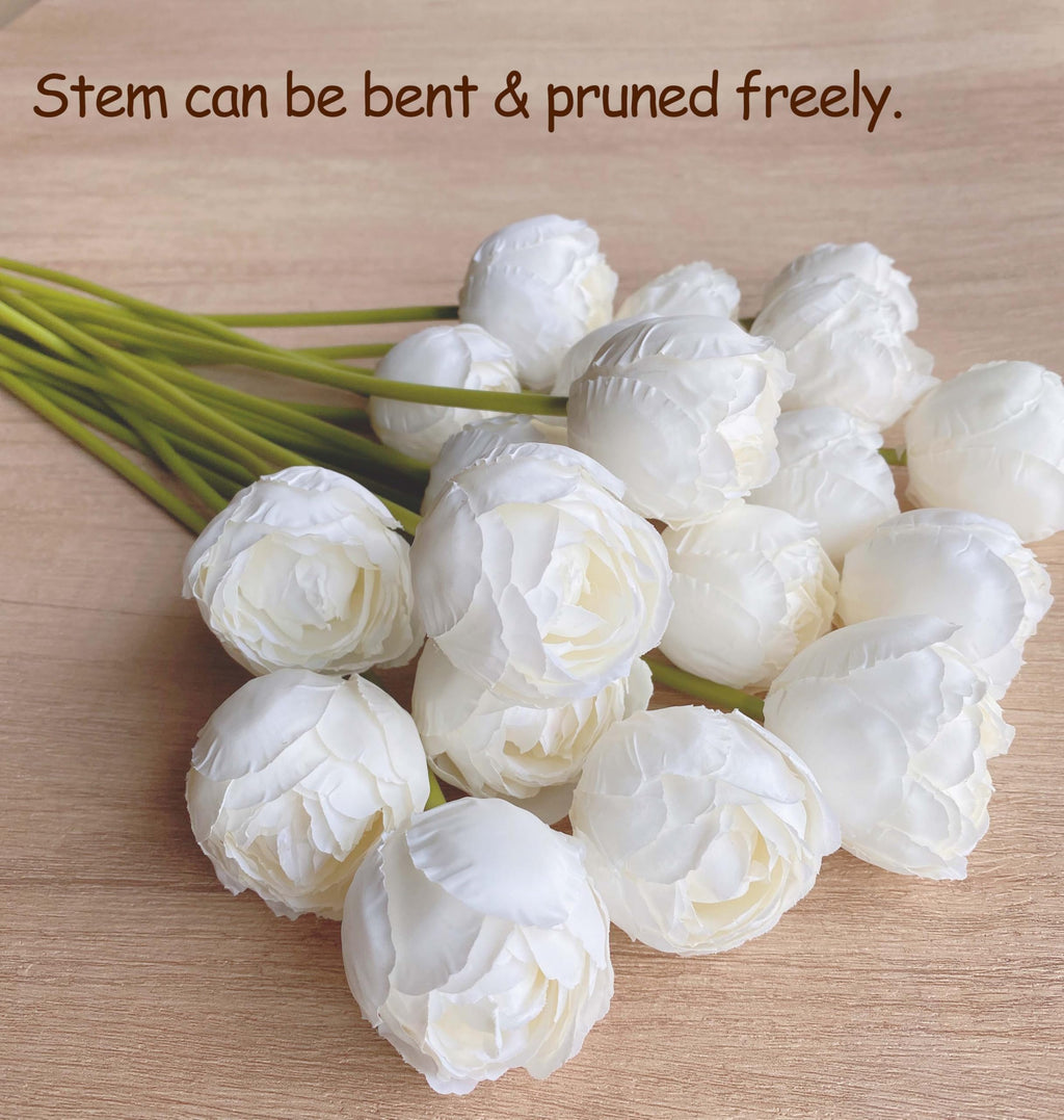 16PCS White Ranunculus Artificial Flowers, Small Fake White Foral