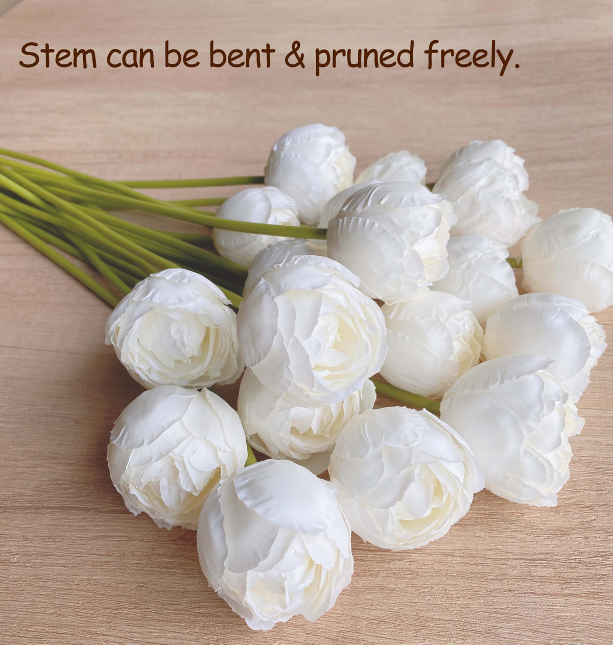 16PCS White Ranunculus Artificial Flowers, Small Fake White Foral