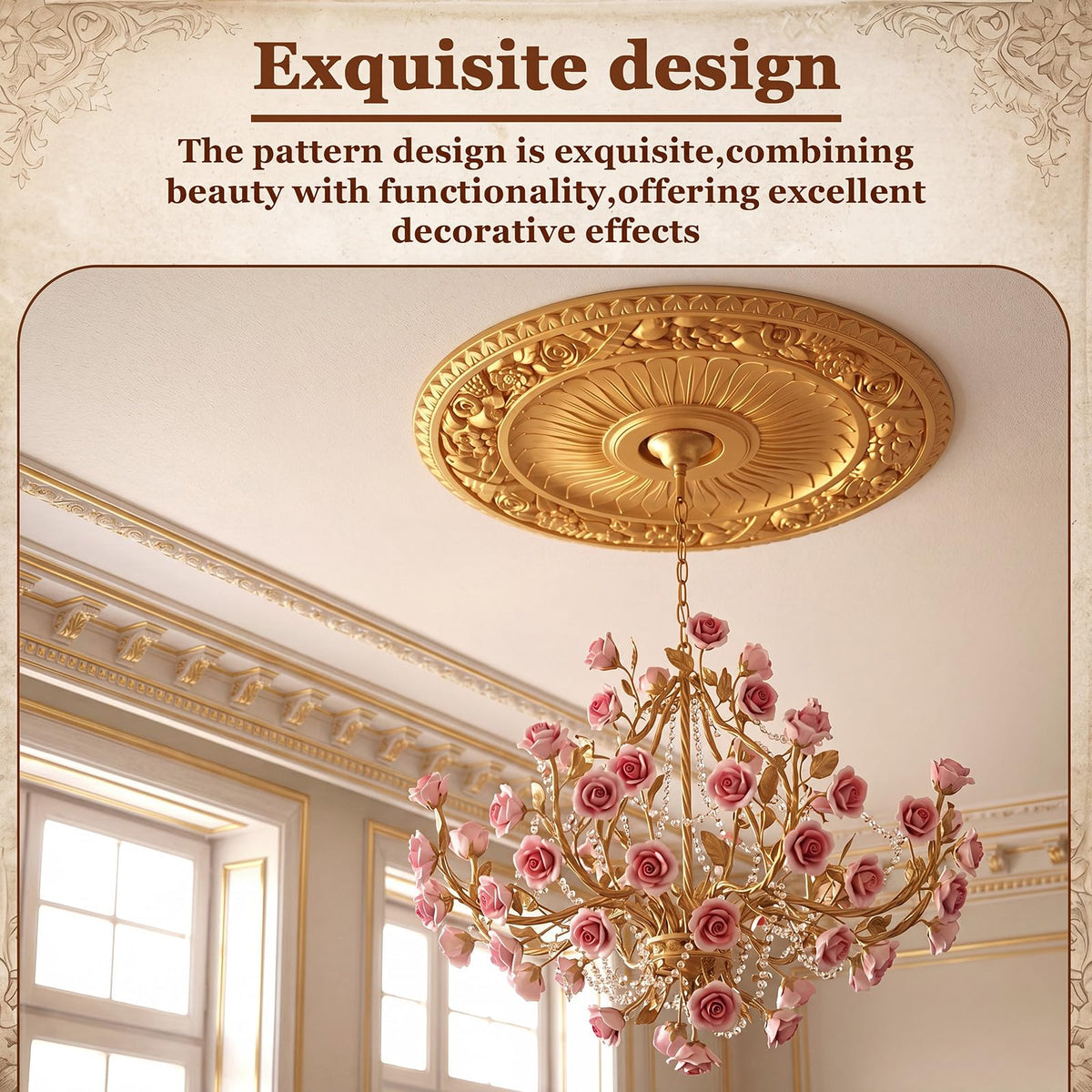 24" OD x 3.94" ID Gold Ceiling Medallion, Round Royal Acanthus