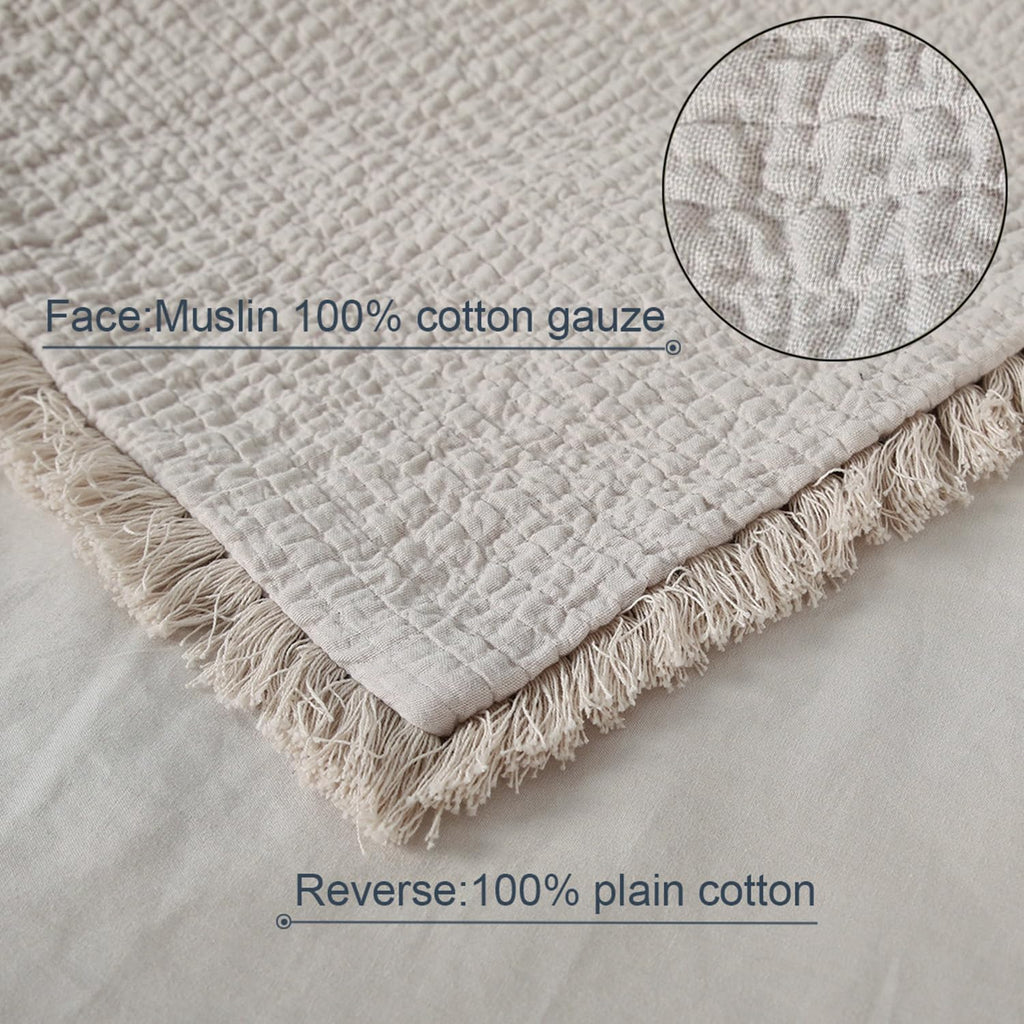 Quilted Pillow Shams Linen Standard Set of 2 Muslin Cotton Matelasse Boho