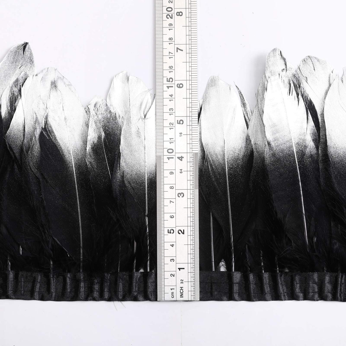 Duck Goose Feather Trim Fringe 2 Yards (Silver&Black)
