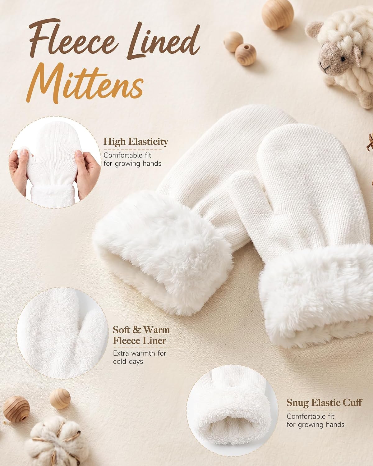 Baby Beanie Mittens Scarf Set Toddler Kids Winter Hat Gloves Neck Warmer Girls Boys with Fleece Lined Warm