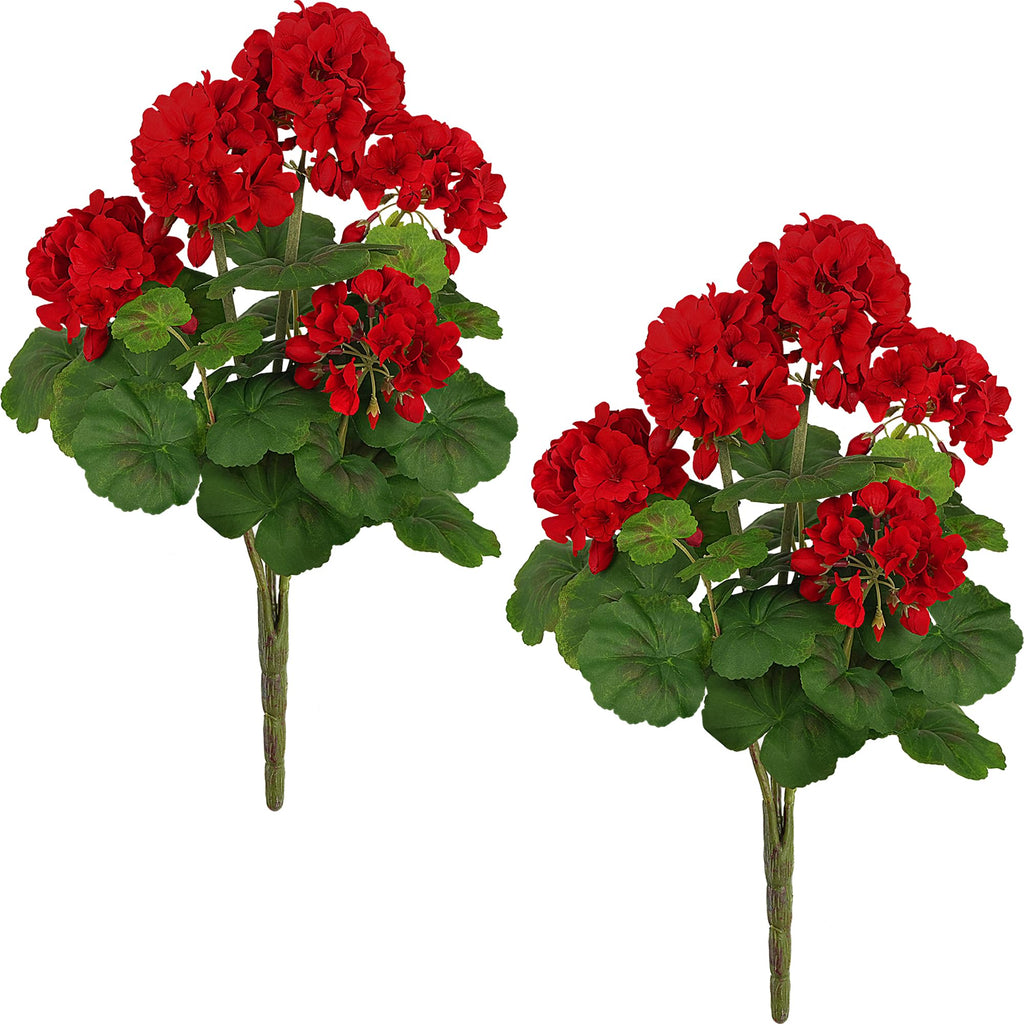 18"Artificial Geraniums for Outdoors, 2-Pack Red Silk Flowers
