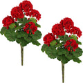 18"Artificial Geraniums for Outdoors, 2-Pack Red Silk Flowers