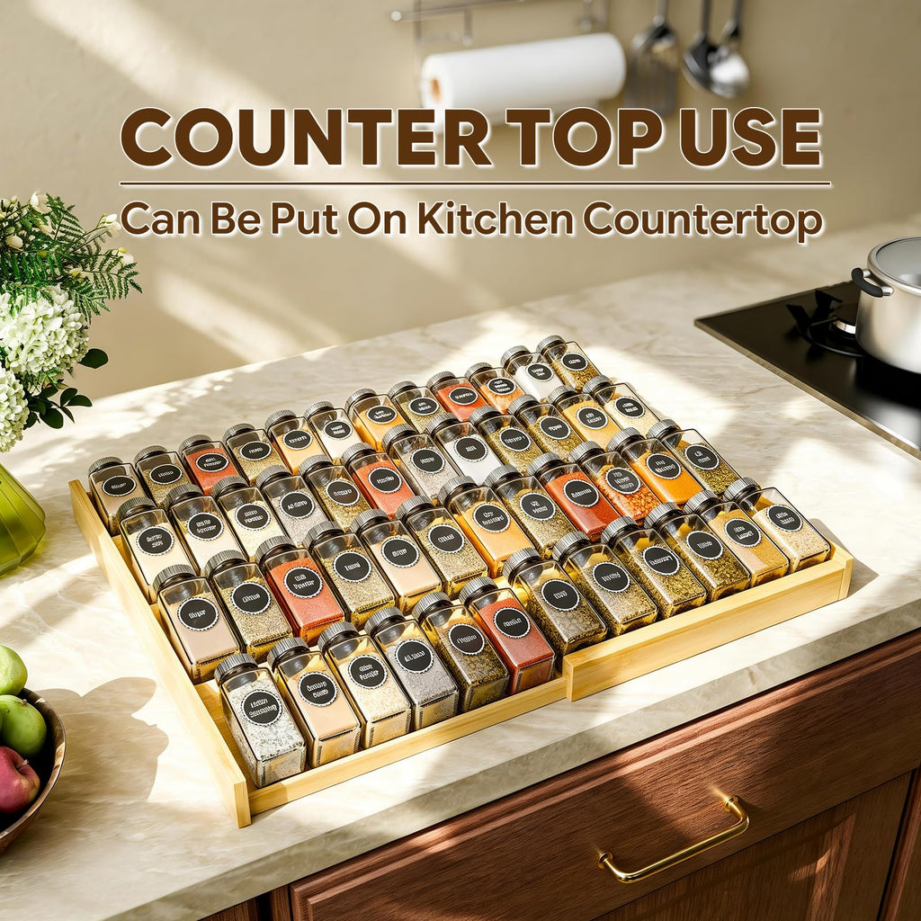 Expandable Bamboo Spice Drawer Organizer