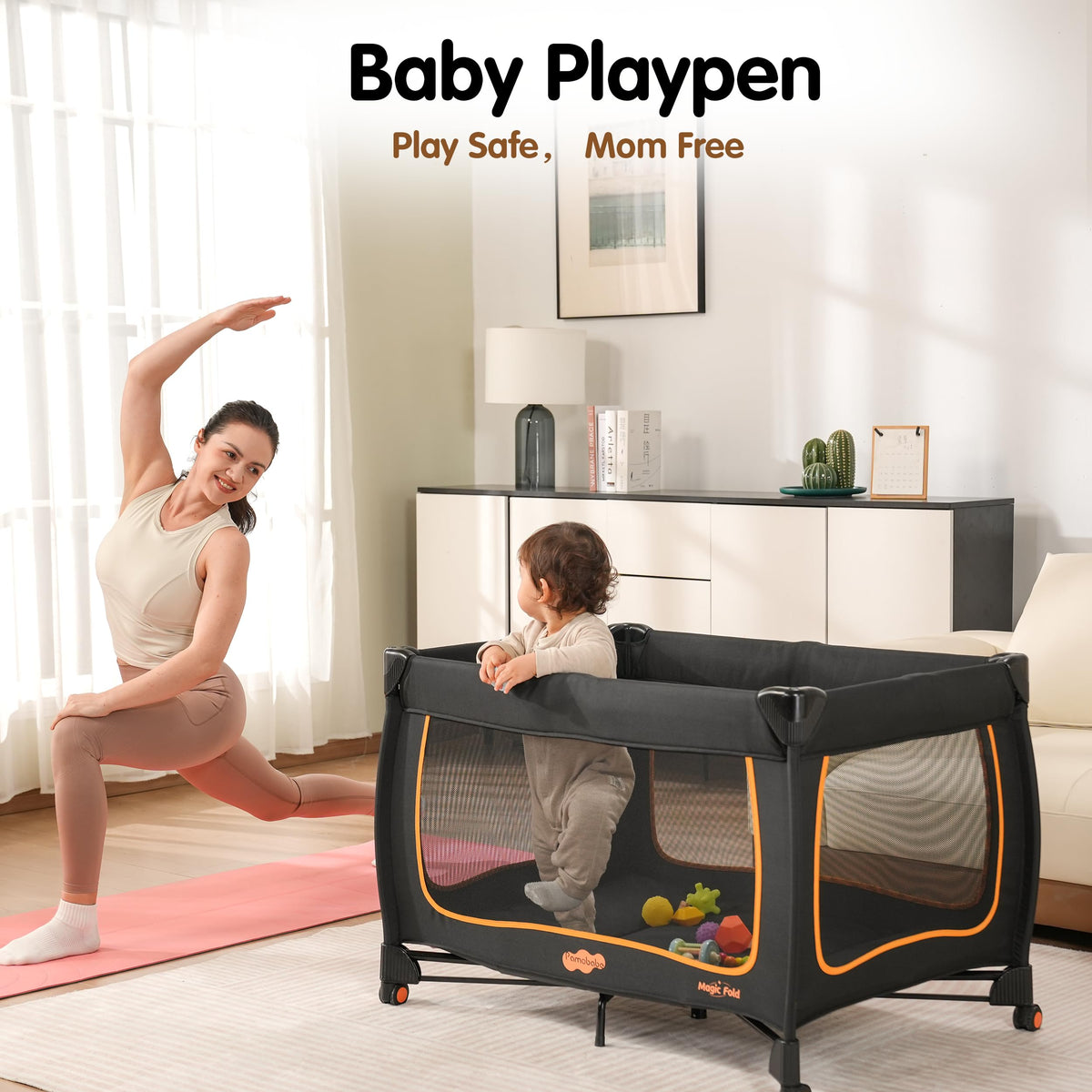 6 in 1 Baby Play Yard with Bassinet - One-Step Setup Travel Crib, Small Portable Playpen for Babies, Portable