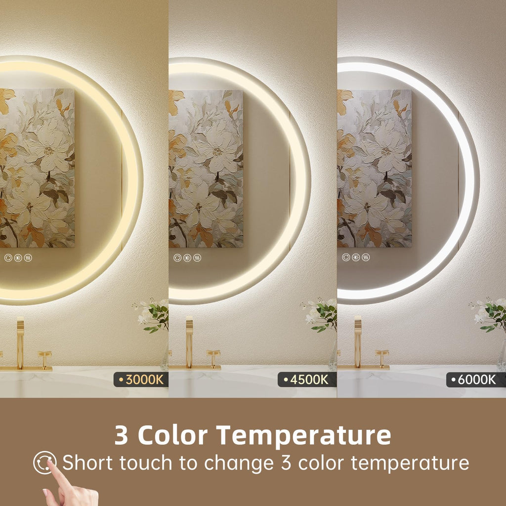 32" Round LED Mirror,Circle Bathroom Mirror with Lights