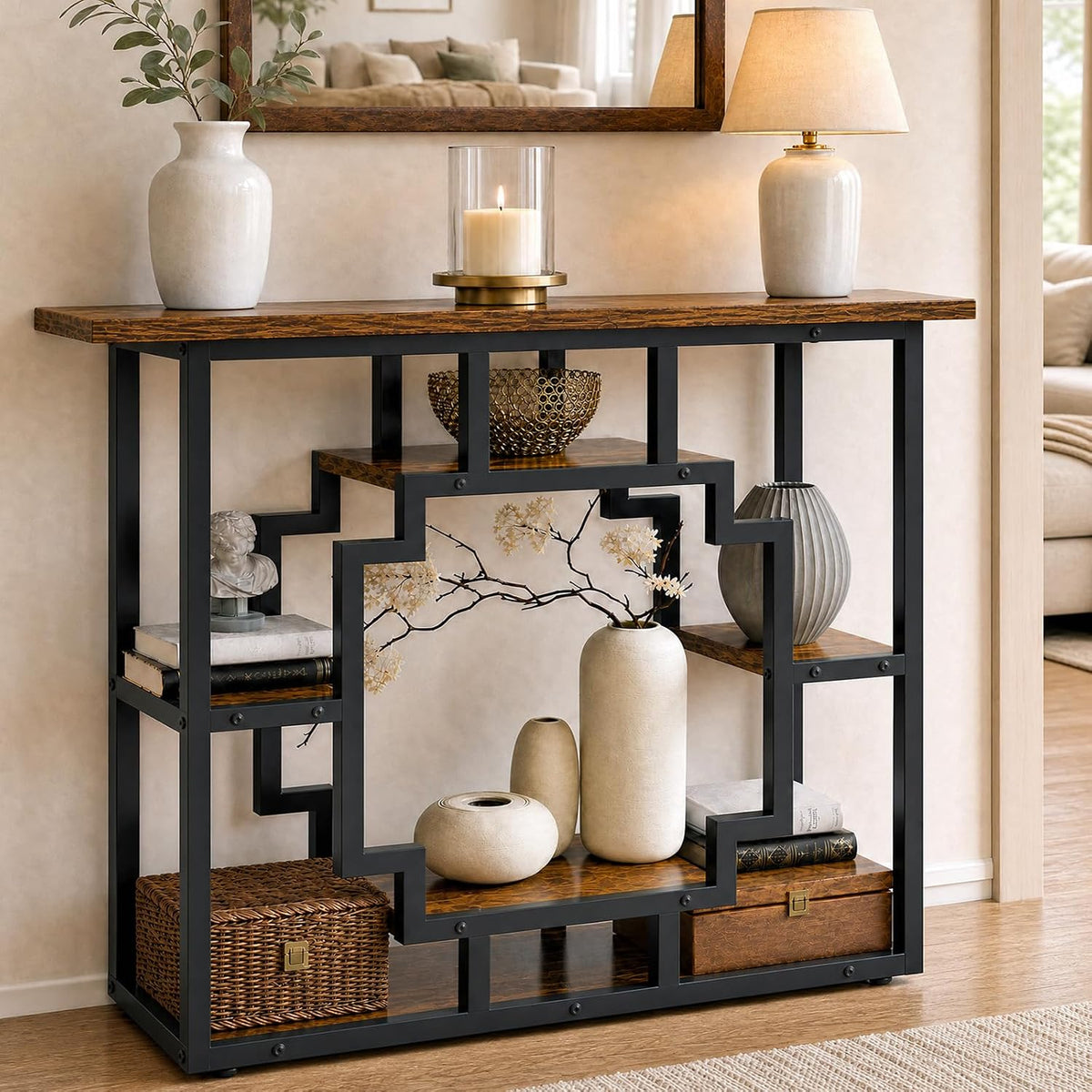 41.3 Inch Entryway Table, Narrow Console Table Behind Couch, Accent Sofa Table with Storage Shelves , Entrance