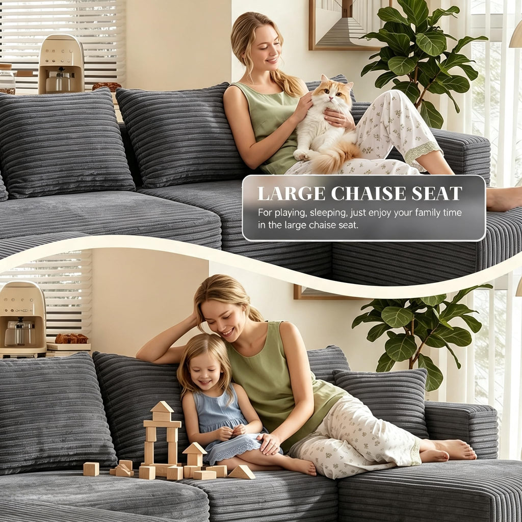 118 Inch Boneless U-Shaped Sectional Couch, Grey (Right Facing Chaise)